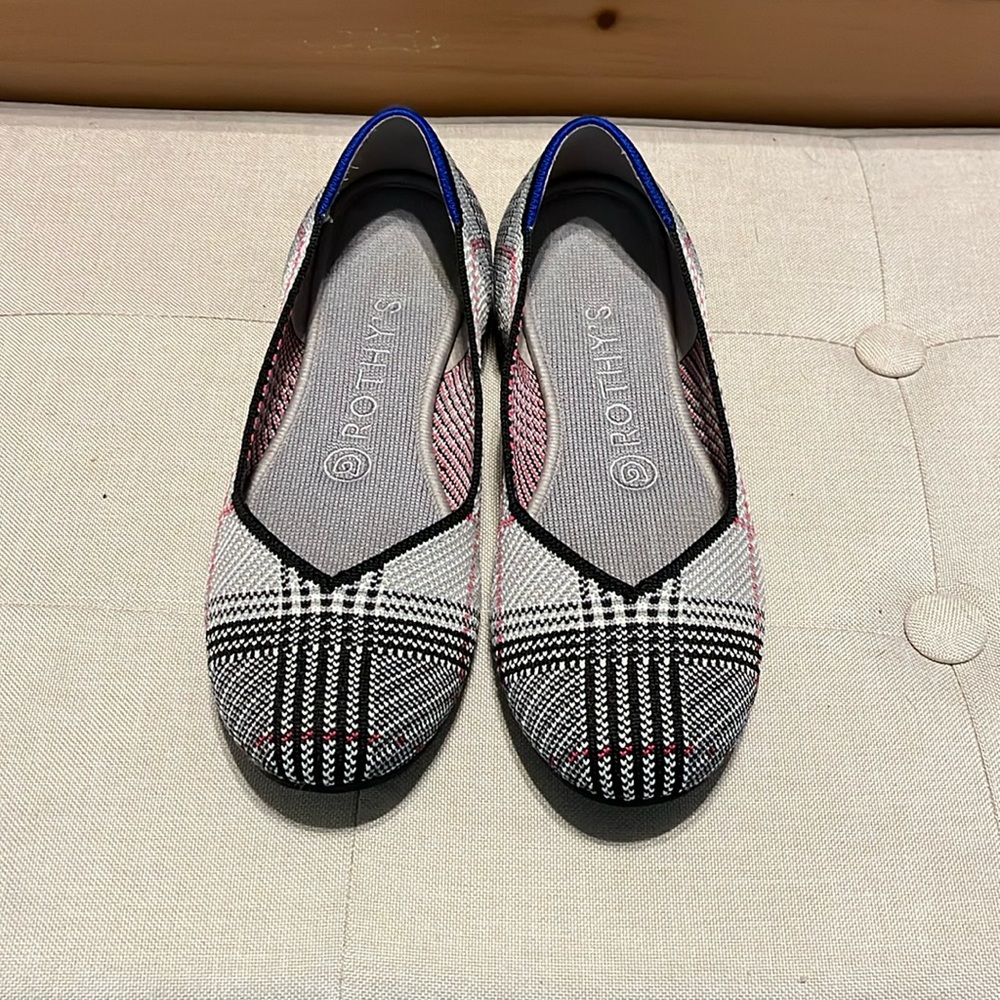 Rothy’s Grey Glen plaid flat